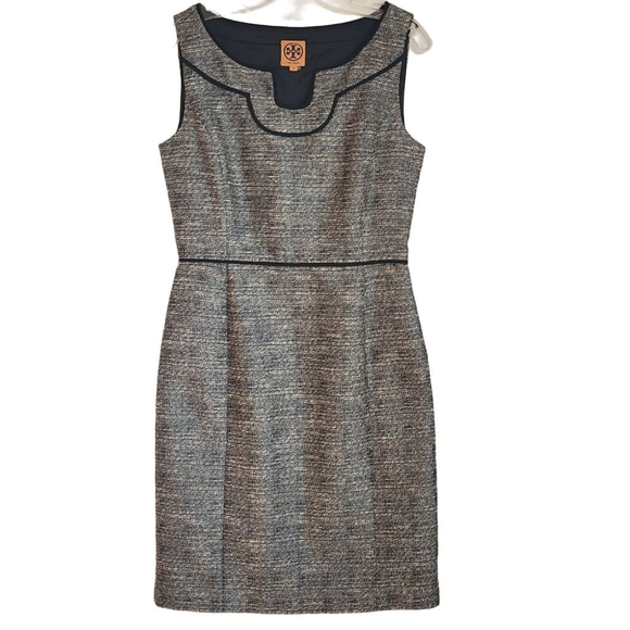 TORY BURCH Gray Black Tweed Sleeveless Sheath Dress Size 8 - Picture 2 of 5
